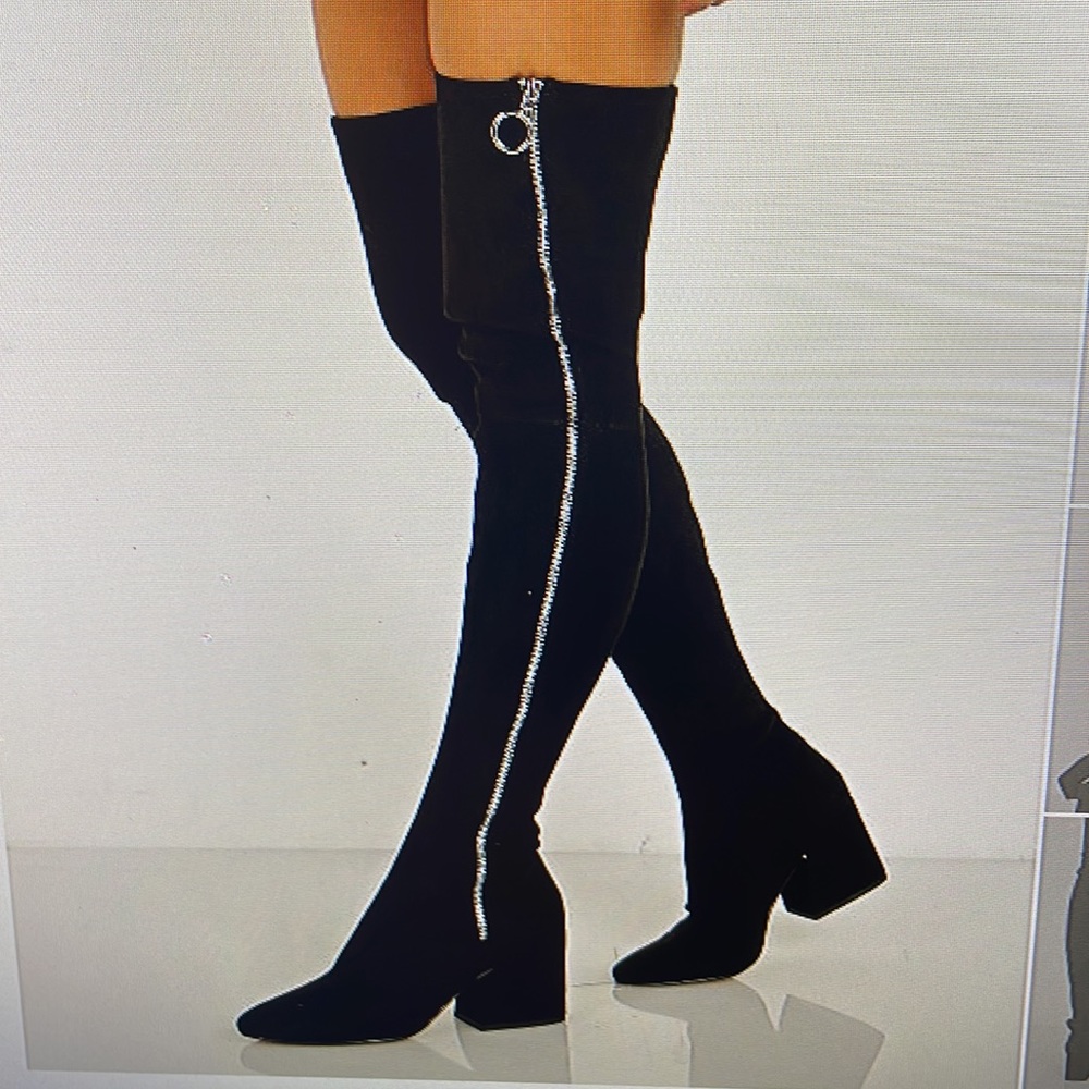 Dolce Vita Black Over-the-Knee Heeled Boots with Side Zip